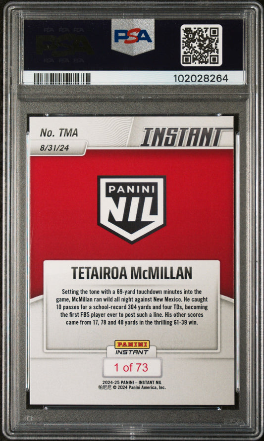 Graded 2024 Panini Instant NIL Tetairoa McMillan #TMA Rookie RC Football Card PSA 8 Near Mint