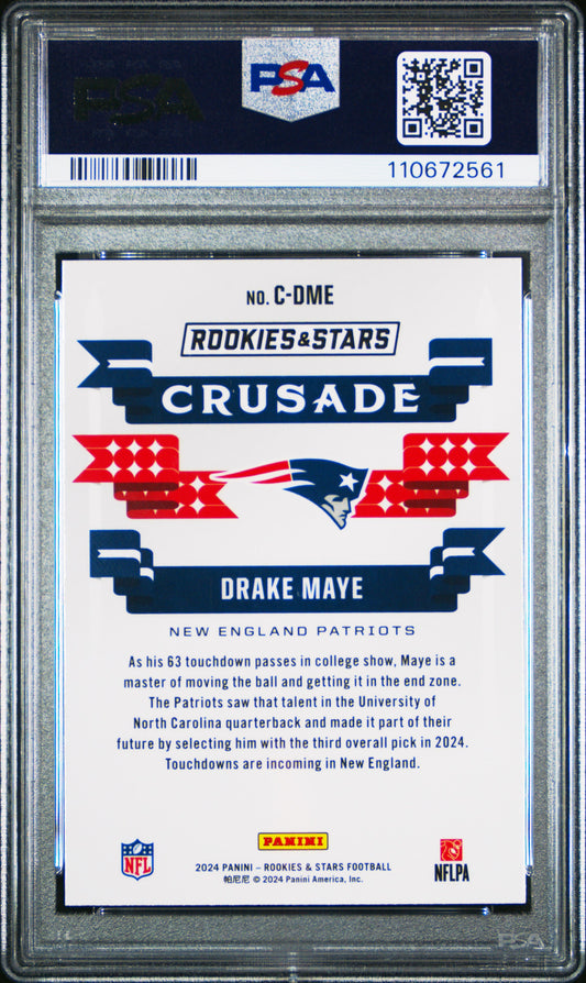 Graded 2024 Panini Rookies & Stars Drake Maye #CDME Crusade Rookie RC Football Card PSA 10 Gem Mint