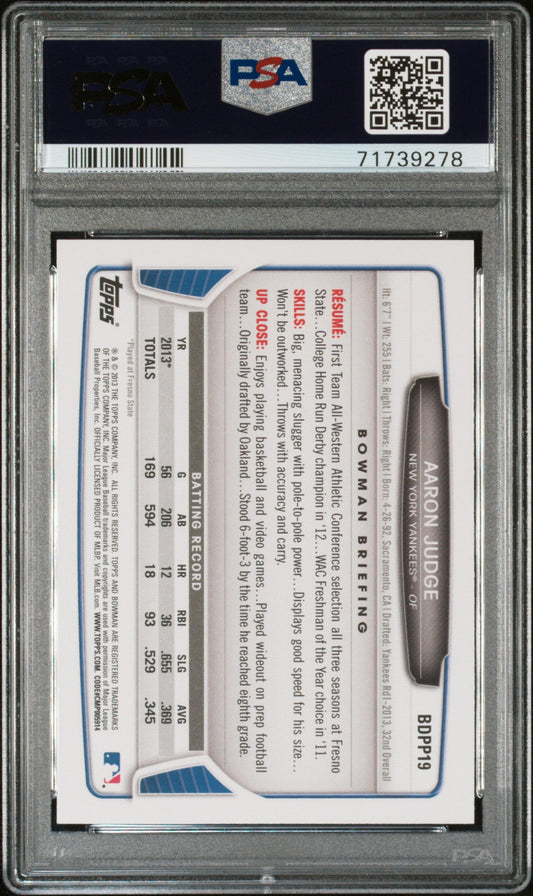 Graded 2013 Topps Bowman Draft Picks & Prospects Aaron Judge #BDPP19 Rookie RC Baseball Card PSA 10 Gem Mint