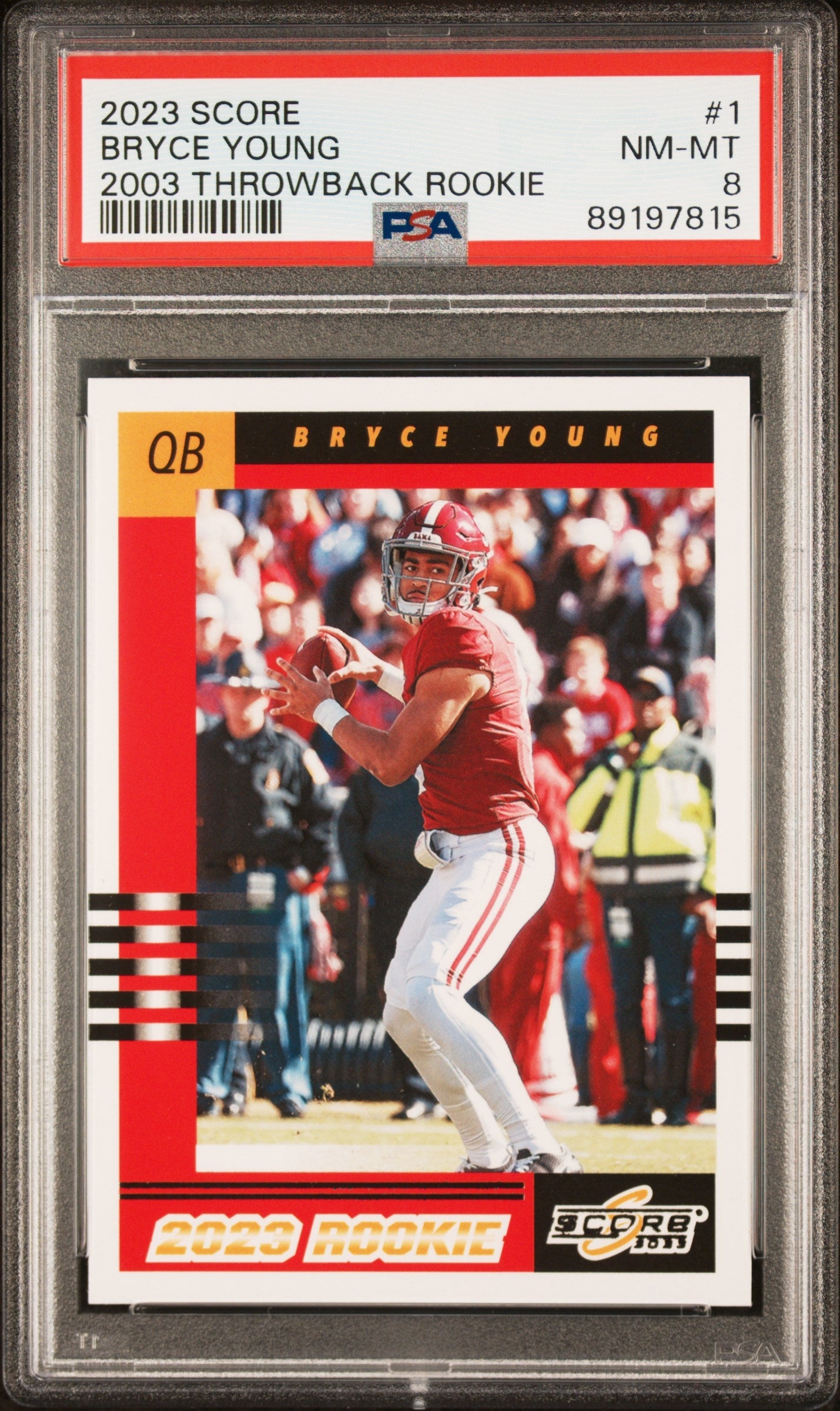Graded 2023 Panini Score Bryce Young #1 2003 Throwback Rookie Rookie RC Football Card PSA 8 Near Mint