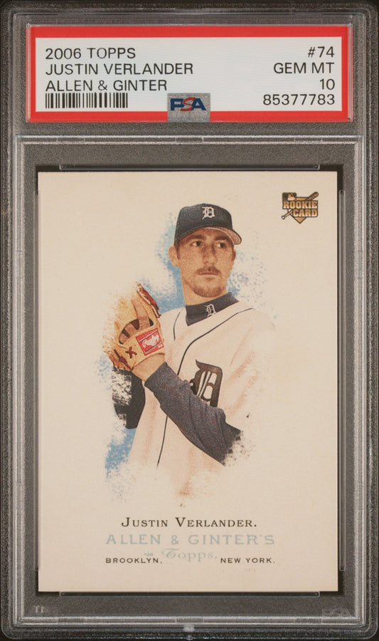 Graded 2006 Topps Allen & Ginter Justin Verlander #74 Rookie RC Baseball Card PSA 10 Gem Mint