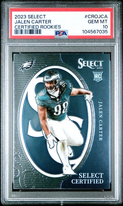 Graded 2023 Panini Select Jalen Carter #CROJCA Certified Rookies Rookie RC Football Card PSA 10 Gem Mint