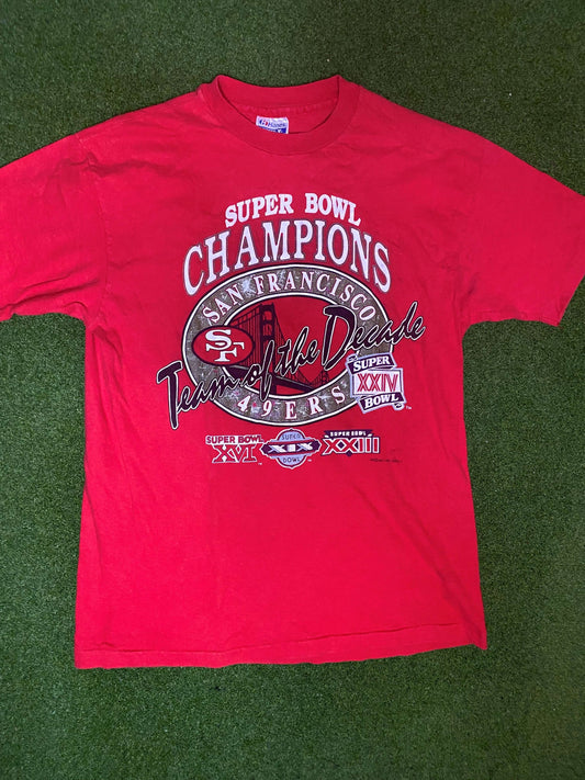 1989 San Francsico 49ers - Team of the Decade - Vintage NFL Tee Shirt (Large) - Gametime Vintage