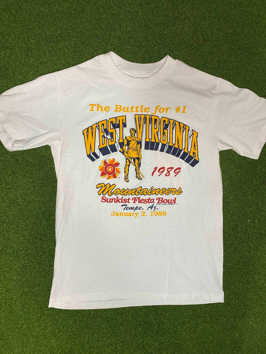 1989 West Virginia Mountaineers - Sunkist Fiesta Bowl - Vintage College Football Tee Shirt (Medium) - Gametime Vintage
